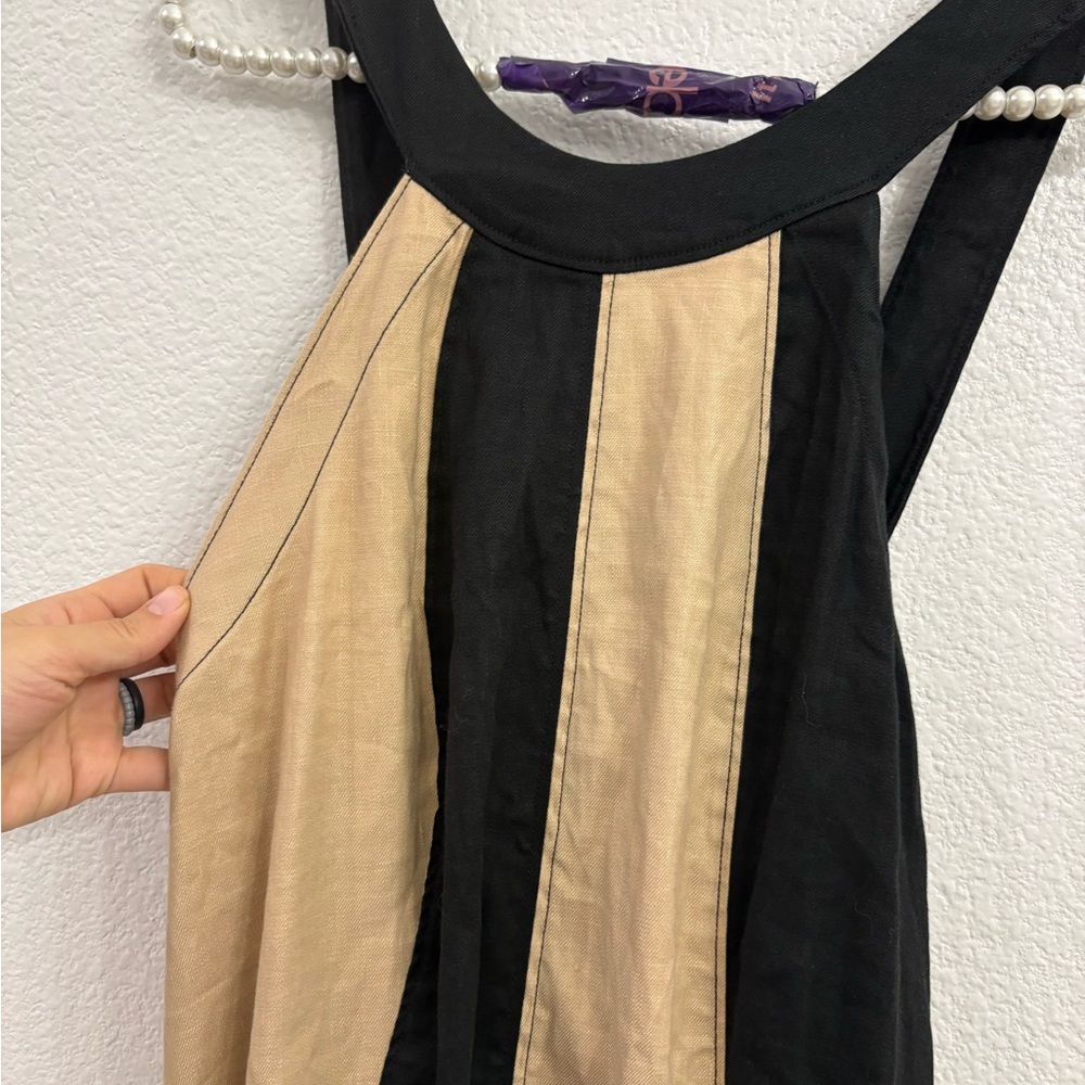 Anthropologie Maeve 1X The Ami Linen Halter Maxi Dress Striped Colorblock - Picture 5 of 16
